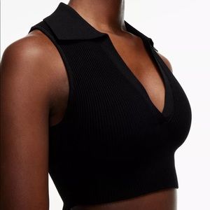Aritzia | Sculpt Knit Polo Top Black NWOT